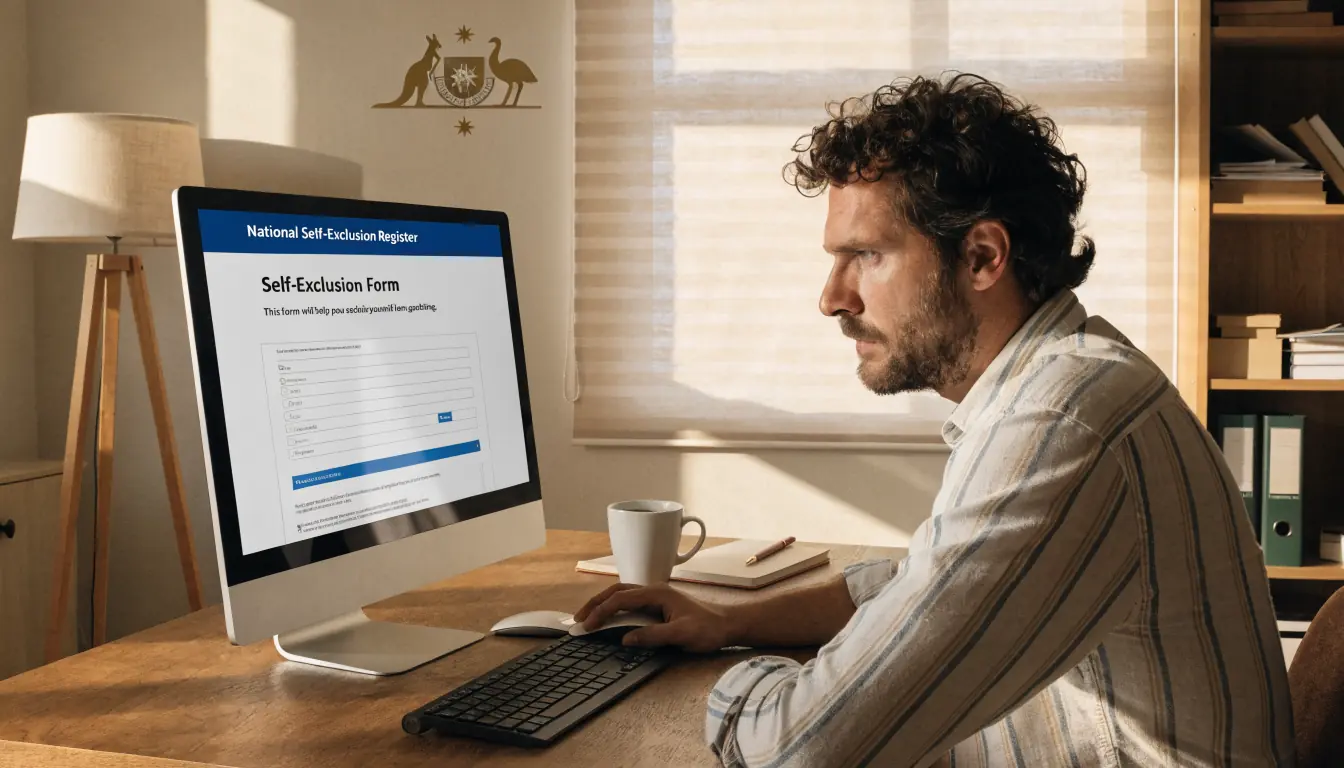 Person filling self‑exclusion form on computer